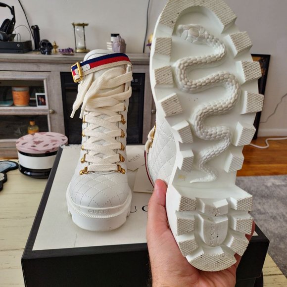 GUCCI WHITE LEATHER TRIP ANKLE BOOT - Picture 7 of 7